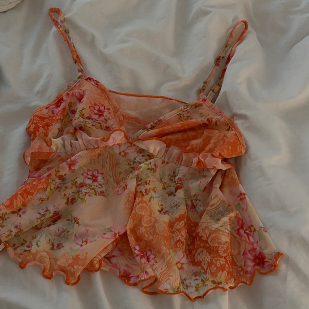 Target Floral Ruffle Camisole - Orange & Pink - Picture 1 of 3